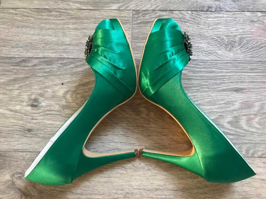 Свадебные зеленые туфли Elegant Park брошь стразы ст.26,5/26см