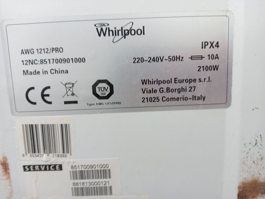 Pralka przemysłowa automatyczna Whirlpool awg 1212/pro