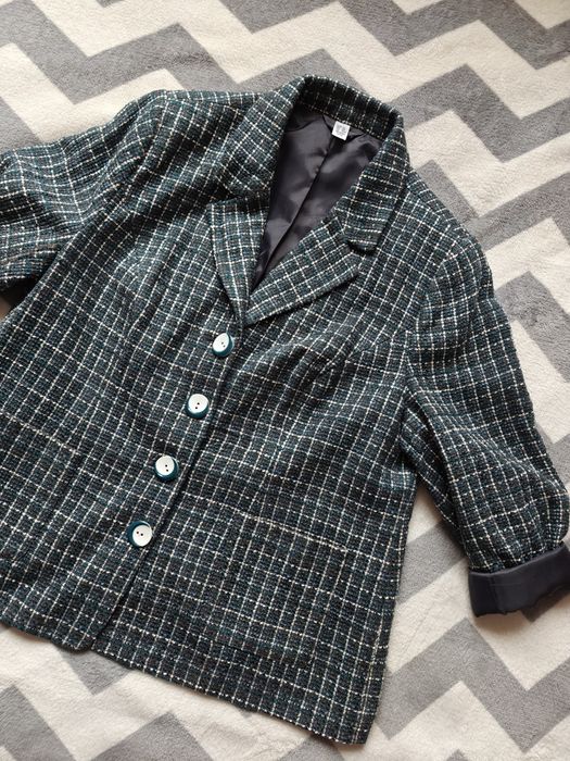 Marynarka żakiet pepitka kratka w kratę szary niebieski 46 48 3XL 4XL