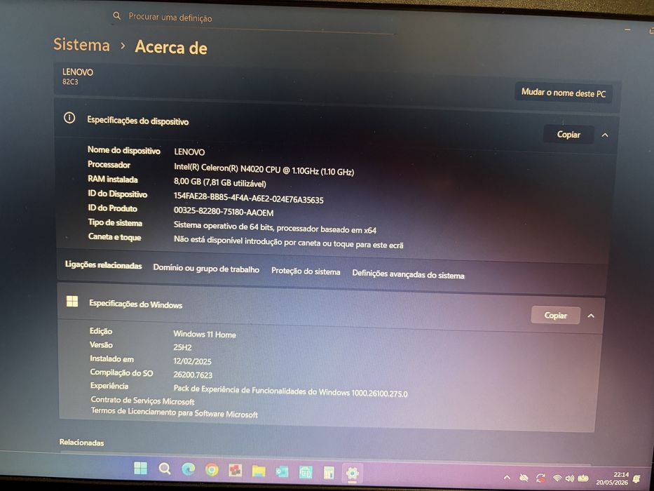 Portátil Lenovo 15.6” | 8GB RAM | SSD 256GB | Windows 11