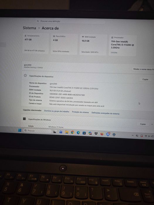 Computador Lenovo IdeaPad Gaming 3 15IHU6