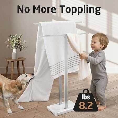 Wolnostojący wieszak na ręczniki z marmurem 84cm outlet nierdzewna