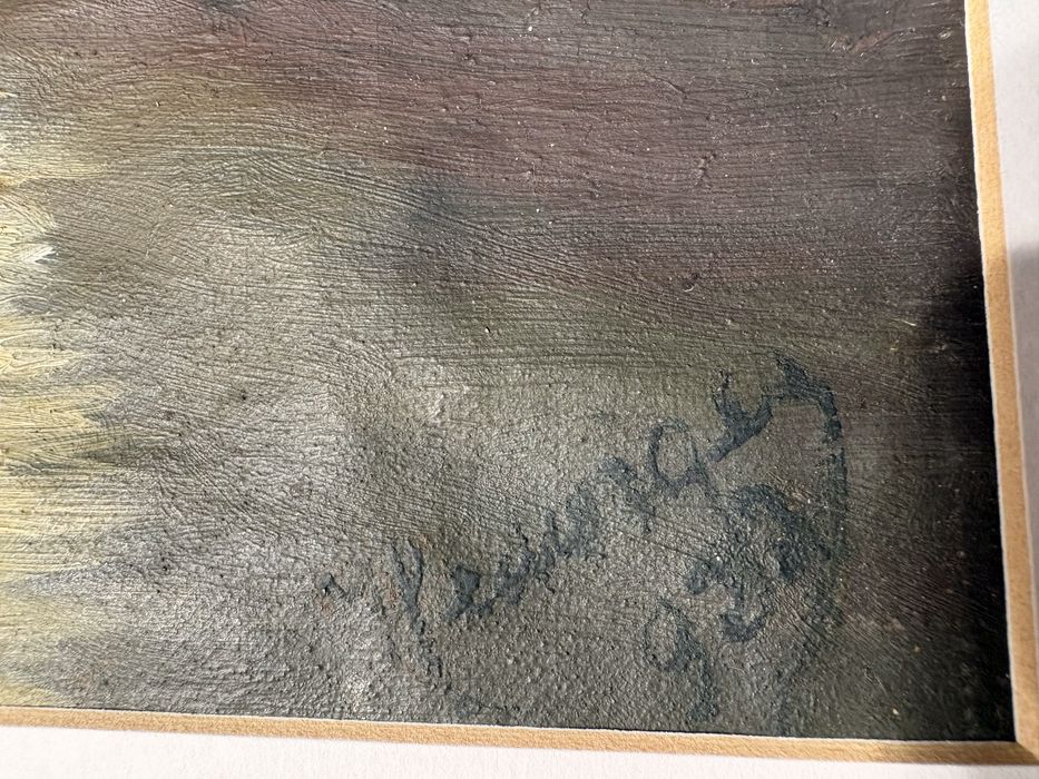 Antiga pintura de paisagem marítima em óleo sobre tela - assinada