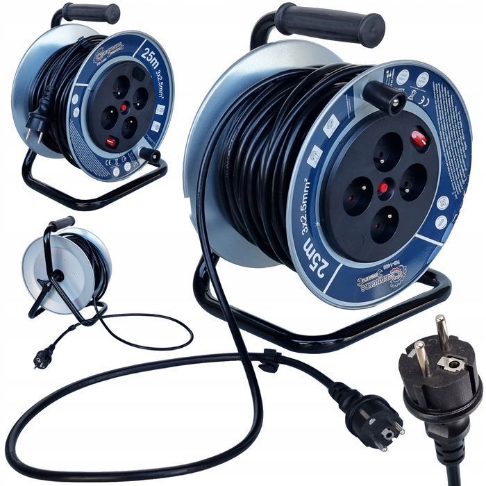 Metalowy 25M 3X2,5 Przedłużacz Bębnowy Na Bębnie