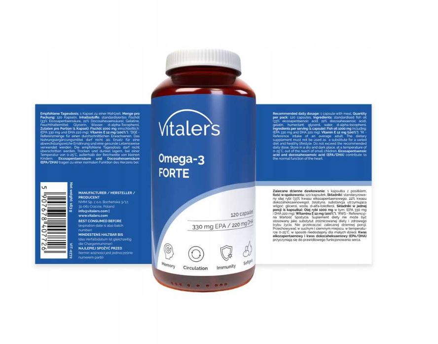 Омега 3 Форте 1000мг 120 капсул Vitalers Omega 3 Forte 1000mg 120