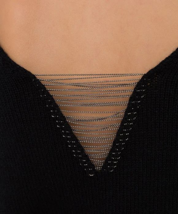 Чорний джемпер з вовни, шовку і кашеміру з вирізом Peserico