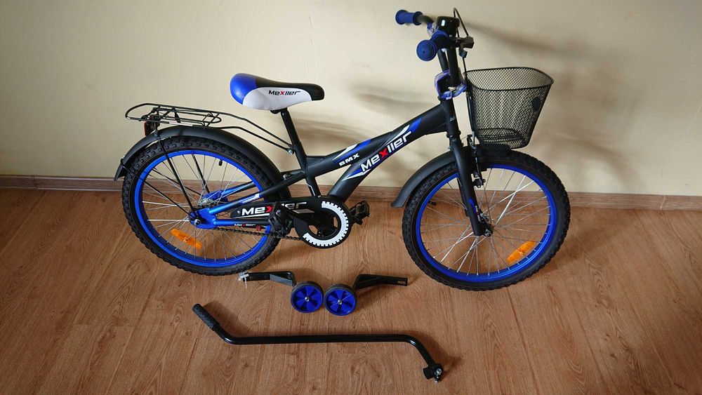 Rower dziecięcy Mexller BMX 16 z prowadnikiem czarno-niebieski mat