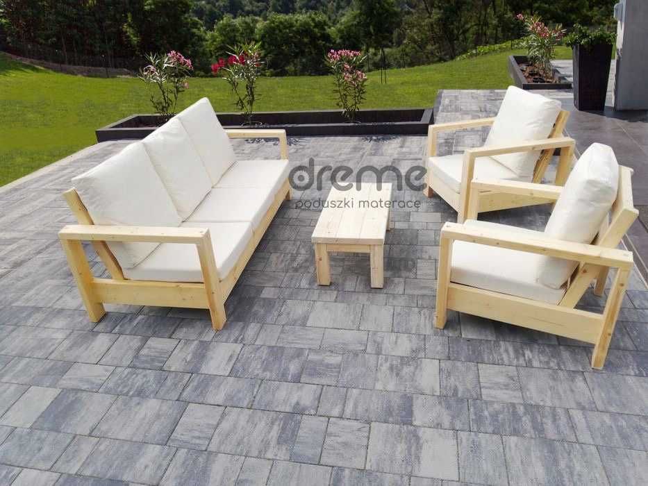 Poduszki ogrodowe materace na wymiar meble z drewna drewniane