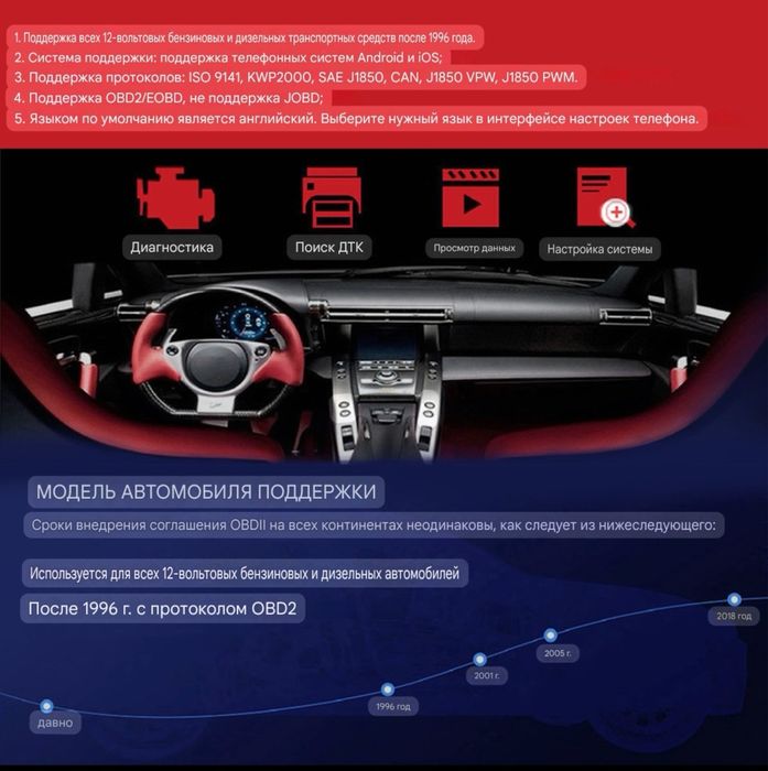 Диагностический сканер KONNWEI KW905 ELM327 v1,5 OBD2 iOS, android