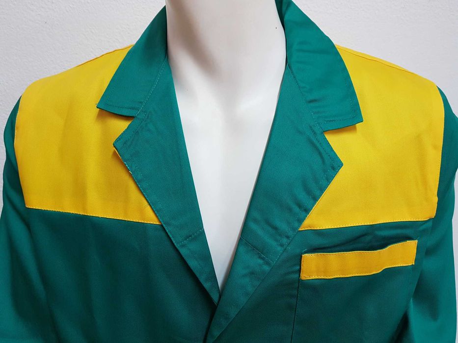 Bata de trabalho manga comprida - verde c/ amarelo torrado