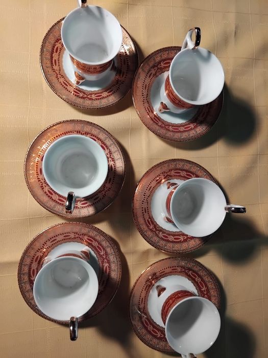 Conjunto de chávenas de cafe de loiça chinesa de ouro de 24 qilates