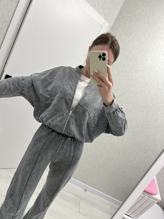 Велюровий костюм hm бавовняний сірий зіп худі zara