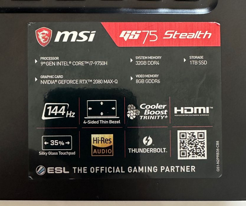 Portátil MSI GAMING - RTX 2080 MaxQ - 32GB RAM - 144Hz - 1TB SSD