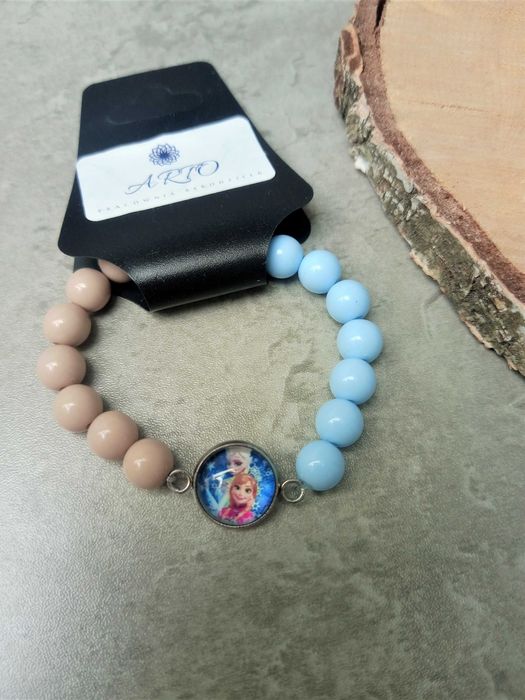 Bransoletka dla dziewczynki Elsa i Anna śnieżynki niebiesko beżowa