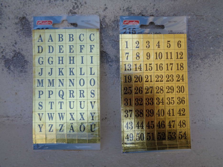 Marcadores autocolantes de letras e numeros até 100