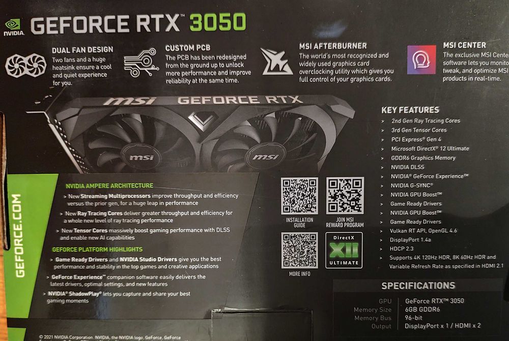 Do PC grafika MSI GeForce RTX 3050 VENTUS 2X 6G OC