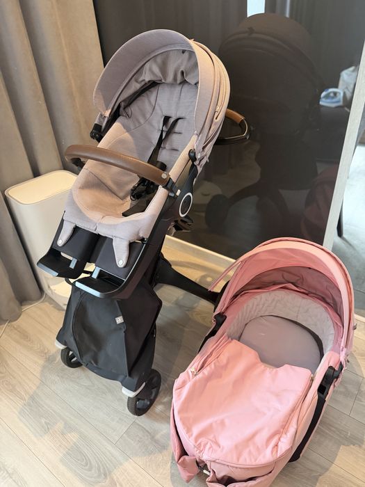 Коляска Stokke Xplory V6 (прогулянка), кол. бузковий (Brushed Lilac) з коричневою ручкою + сумка