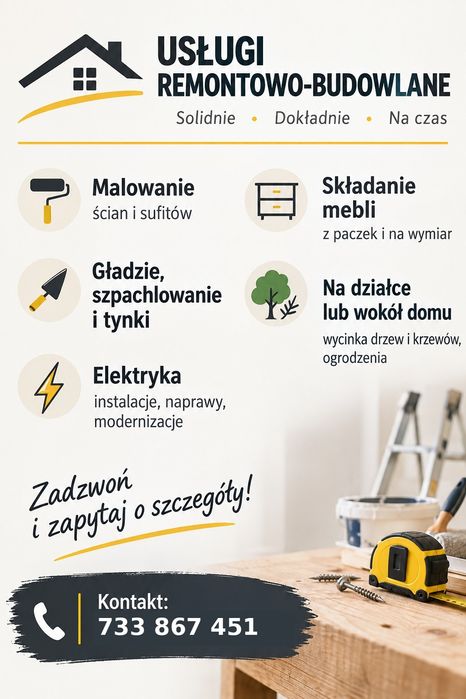 Złota rączka - wykończenia, awarie, montaż, ogrodnictwo, tarasy