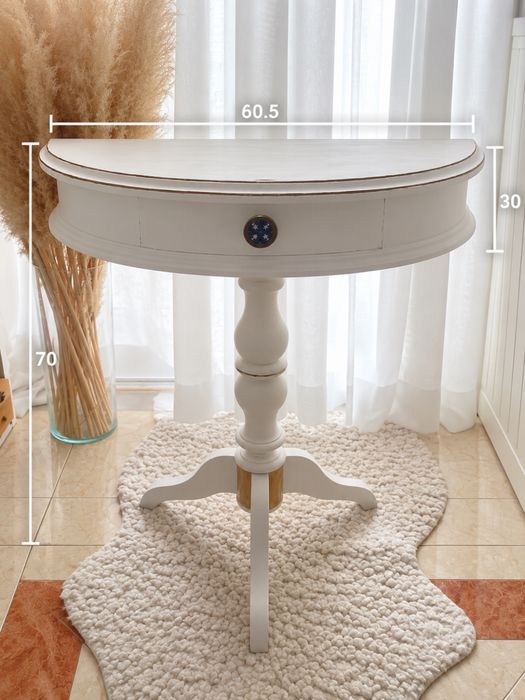 Mesa de apoio vintage branca – meia-lua