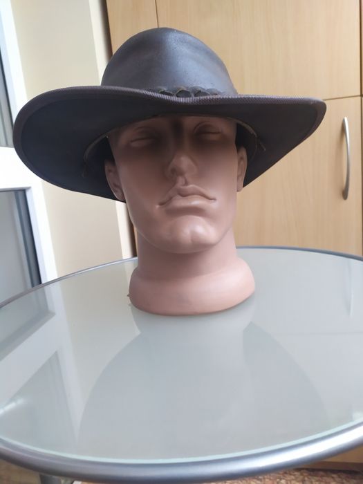 Ковбойская байкерская шляпа кожаная р. 56 - 58 коричневая ОЛХ доставка