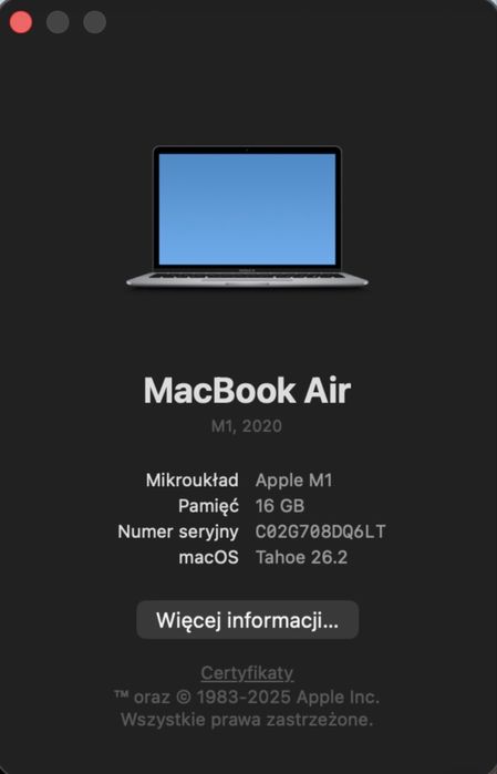 MacBook Air M1 | 16GB RAM | 512GB SSD | Space Gray | Bateria 100% / 50 cykli! 2021r