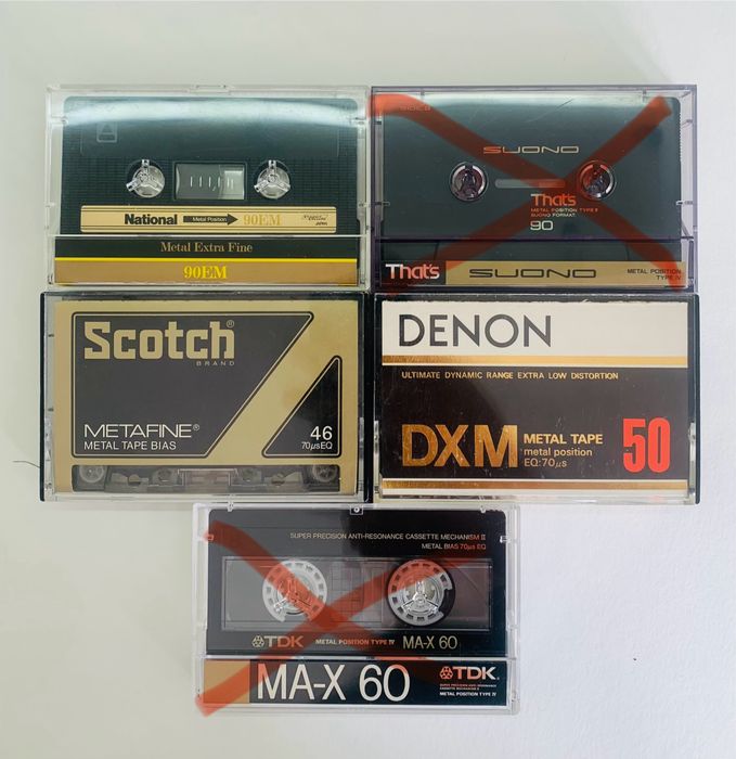 Аудіокасети That's Suono, National, Denon DXM, TDK MA-X, Scotch