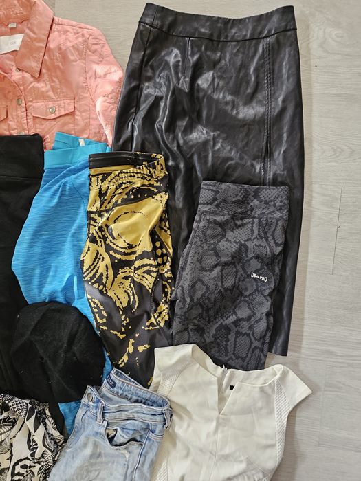 Paka ubrań damska leginsy spodnie jeansowe plaszcz s/m #zara #h&m
