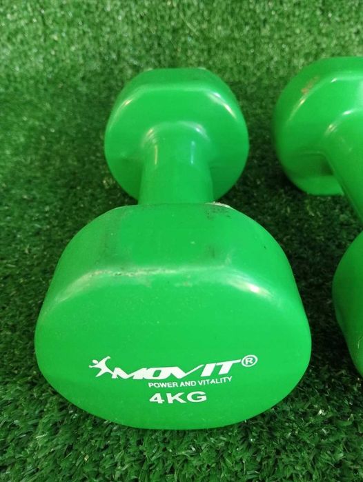 Movit 2x 4 kg ZIELONE Hantle powlekane - gumowane stałe NrP10