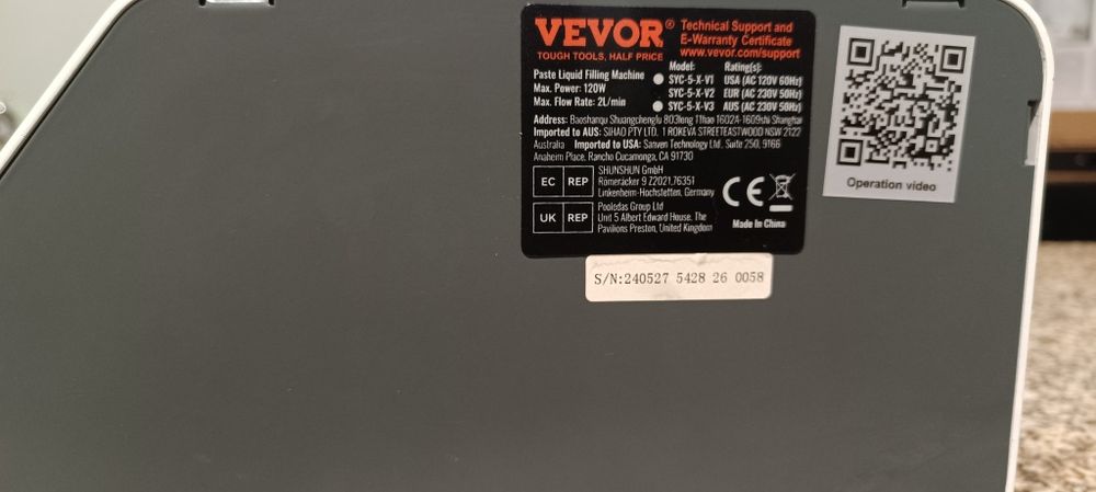 Máquina de Enchimento de Líquidos VEVOR SYC-5-X-V2 — 50-5000 g — 230 V