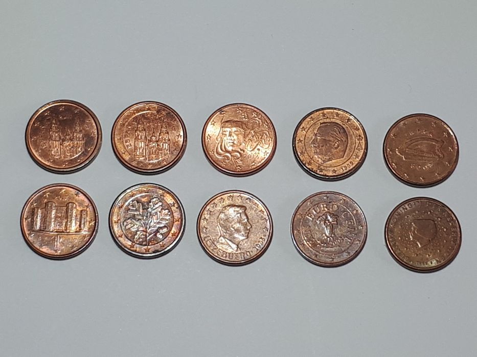Moedas de 0,50cent, 0,20cent, 0,10cent, 0,05cent, 0,02cent e 0,01cent