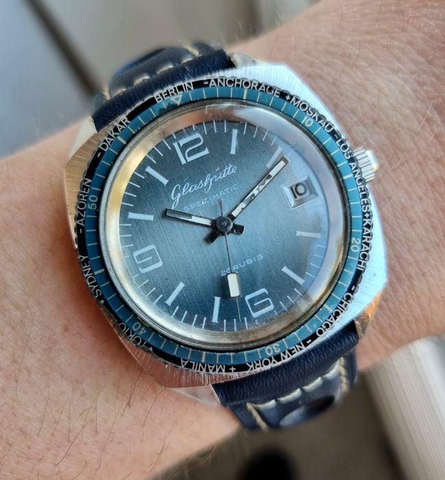 Zegarek Męski 37 mm !GUB Glashutte Spezimatic WORLD TIME lata 60