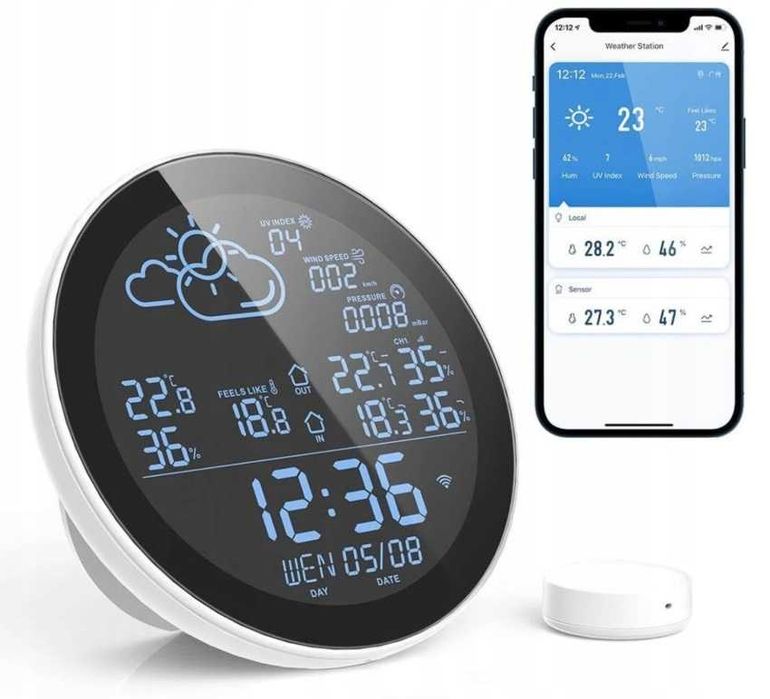 Inteligentna stacja pogodowa z WiFi Temperatura wilgotność +3 czujniki