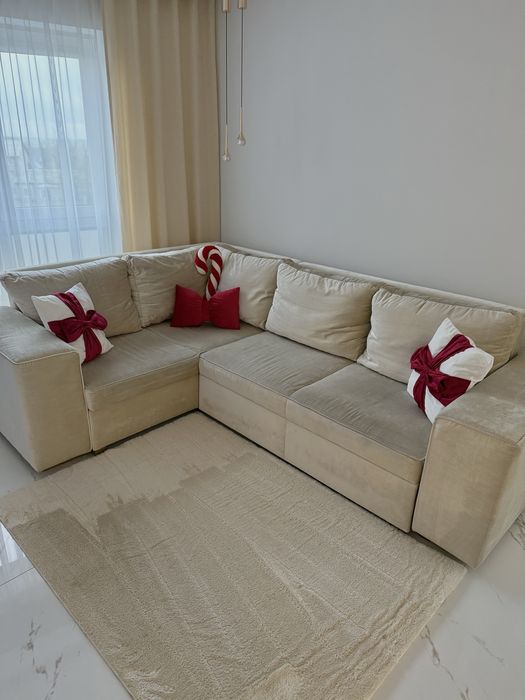 Narożnik jasny beż z funkcją spania