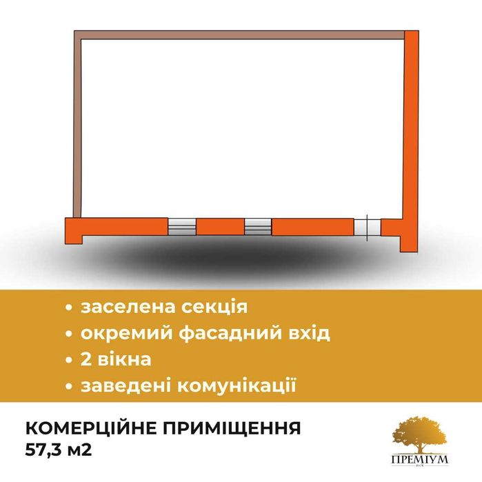 Орендні канікули - Комерційне приміщення 57,3 м² у ЖК «Преміум Парк»