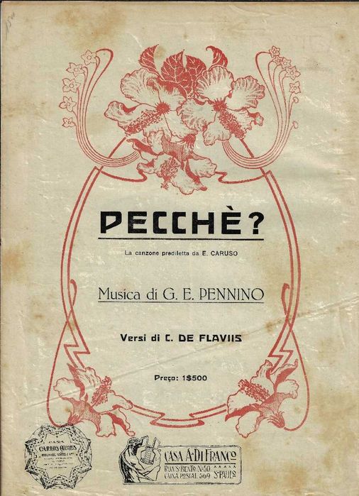 PIANO: Partitura Antiga "Pecchè?" (1913) - Casa A. Di Franco (Raridade)