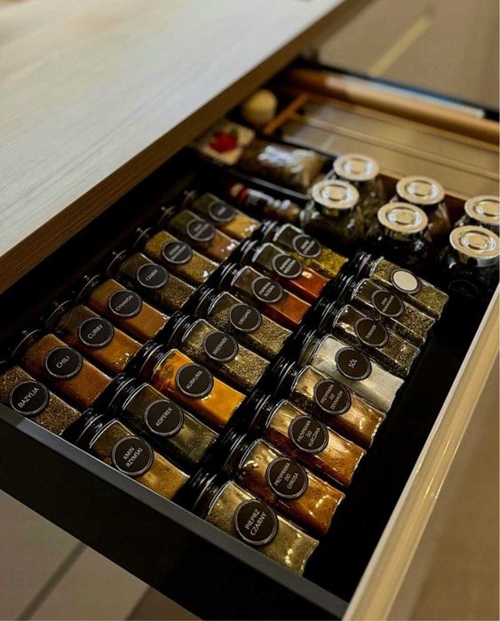 24 pojemniki na przyprawy słoiczki szklane + naklejki gratis organizer