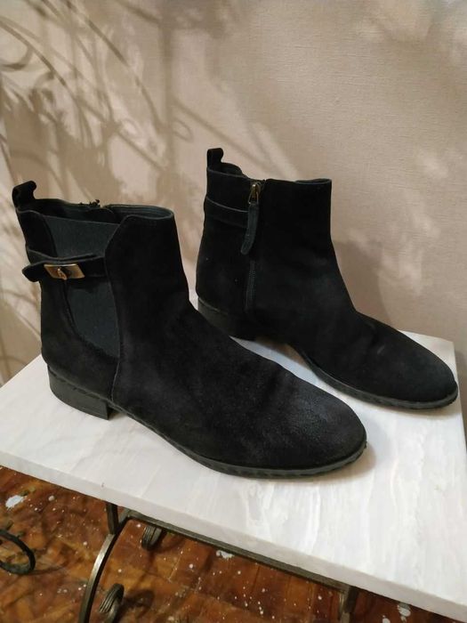 41 р Ботинки замша натуральная демисезон темно-синие сапоги ботилены.