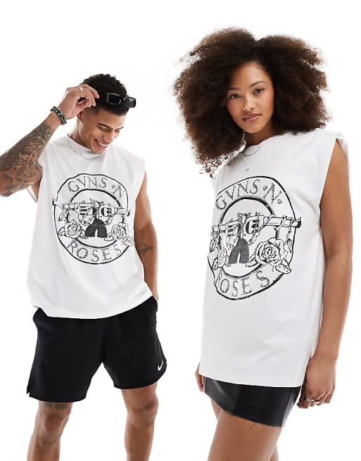 ZARA (M) Unisex oversized vest with Guns N Roses майка чоловіча унісекс біла