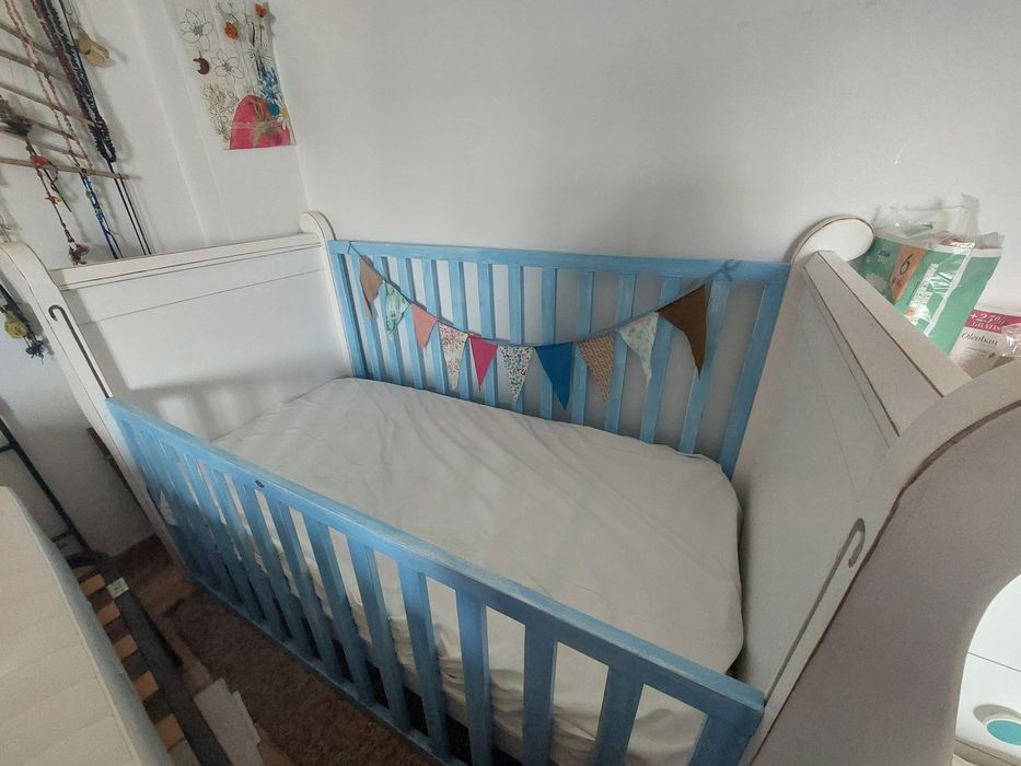 White and Blue Crib