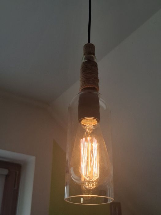 Ręcznie robiona lampa z butelki po winie - Loft/Rustic - Unikatowa!