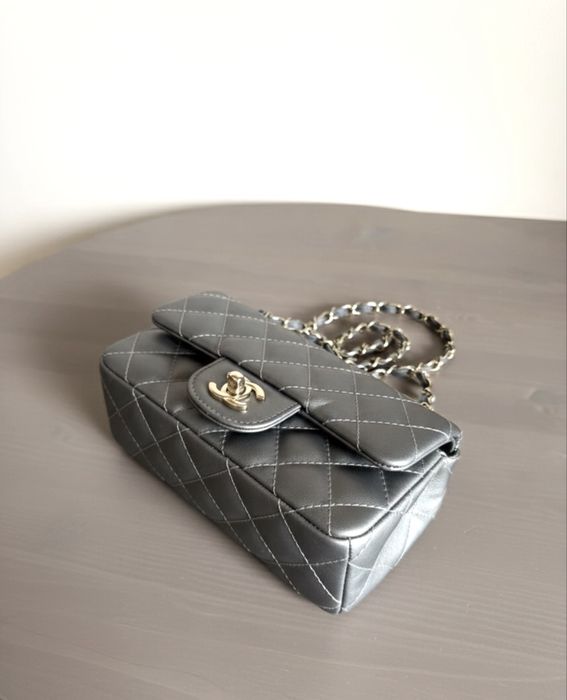 Chanel Mini Square Flap Bag Torebka Metaliczna Szarość z