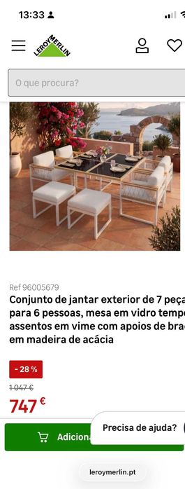 NOVO Conjunto de jantar exterior de 7 peças para 6 pessoas, mesa em vidro temperado, assentos em vime com apoios de braços em madeira de acácia