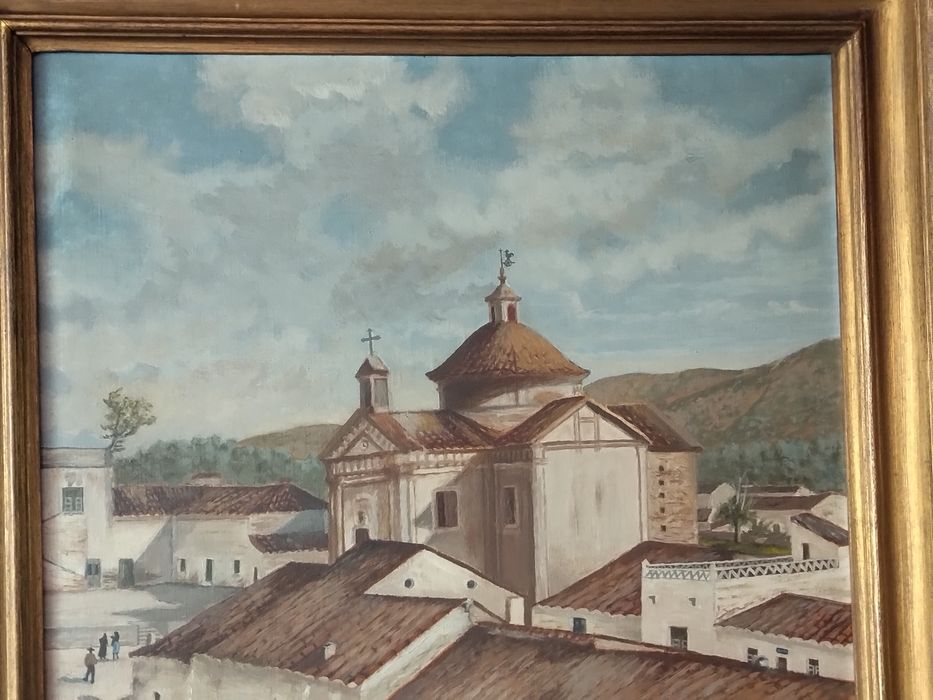 Aldeia alentejana a óleo, original, pelo pintor alentejano Violante