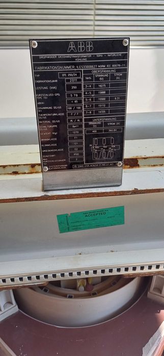 Transformator 250kVA ABB 15/0,4 kV suchy żywiczny