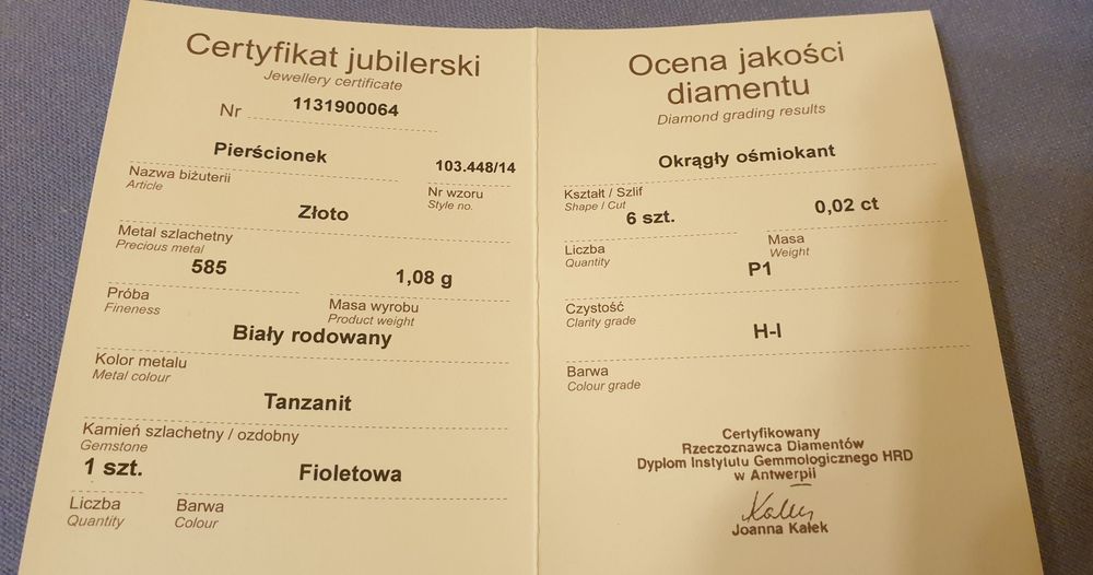 Pierścionek zaręczynowy/prezentowy tanzanit i diamenty Apart