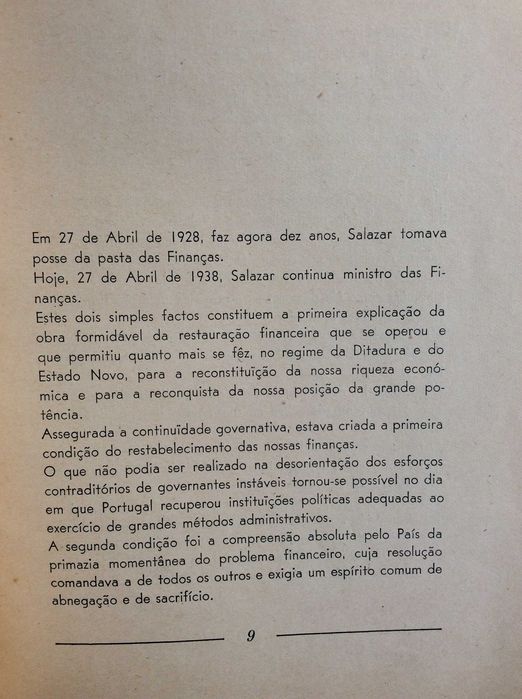 Salazar; Dez Anos na Pasta das Finanças; Edições SPN, 1938. Escasso