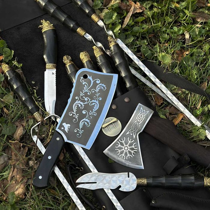 Набір шампурів ШЕРИФ BS34 Подарочный набор шампуров в кожаном чехле