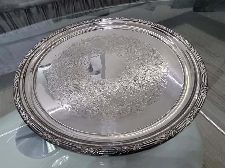 Duży posrebrzany i sygnowany plater