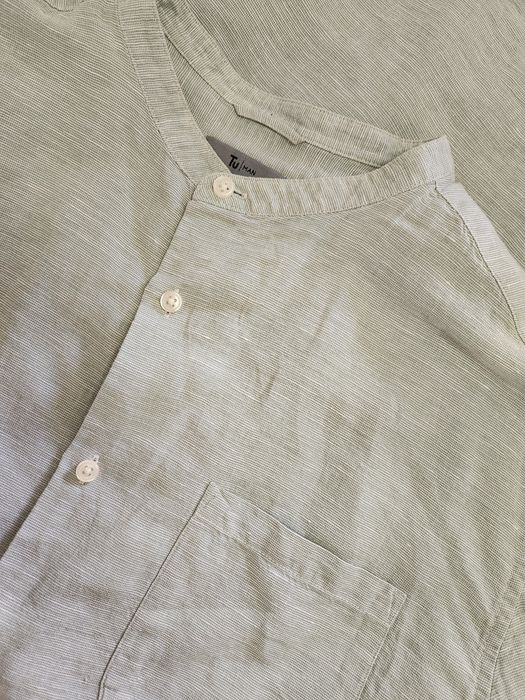 Льняная,мятная рубашка со стоичкой TU Англия