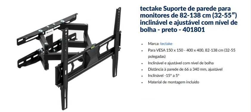 Suporte de parede para tv e monitores de 82-138 cm 32-55
